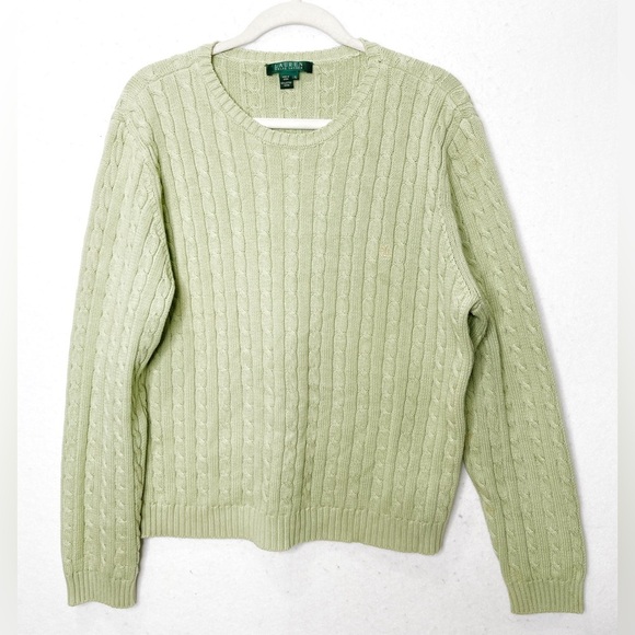 Ralph Lauren Celery Green Cable Knit Crewneck Sweater Size XL 100% Cotton - Picture 1 of 5